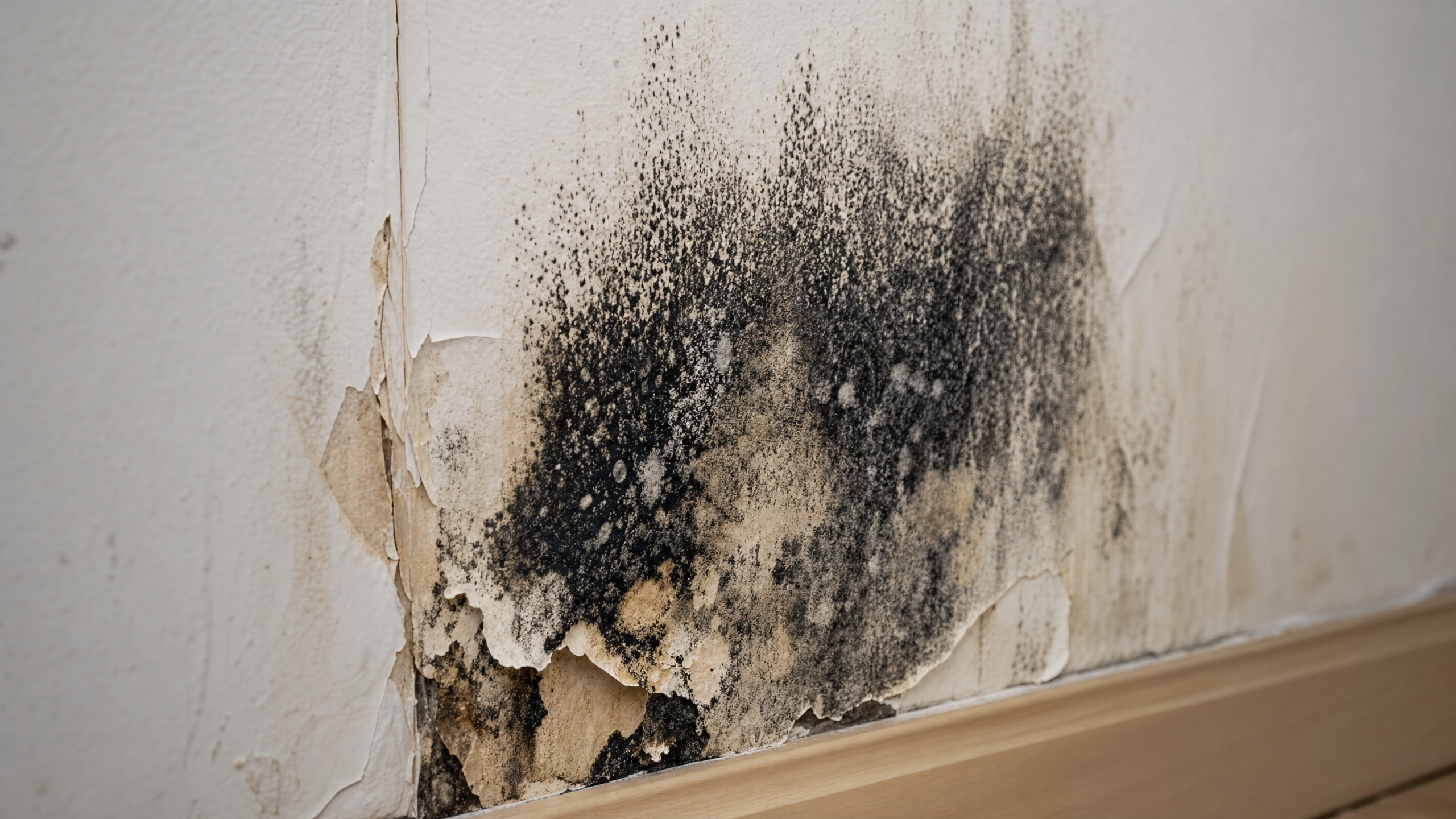 Black mold growing on water-damaged drywall